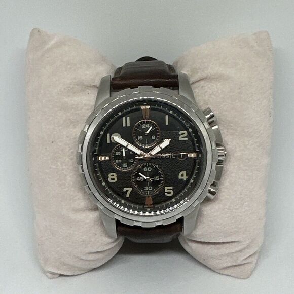 Fossil Dean FS4828 Men Brown Leather Analog Black Dial Chronograph Watch HME362 - Picture 2 of 11
